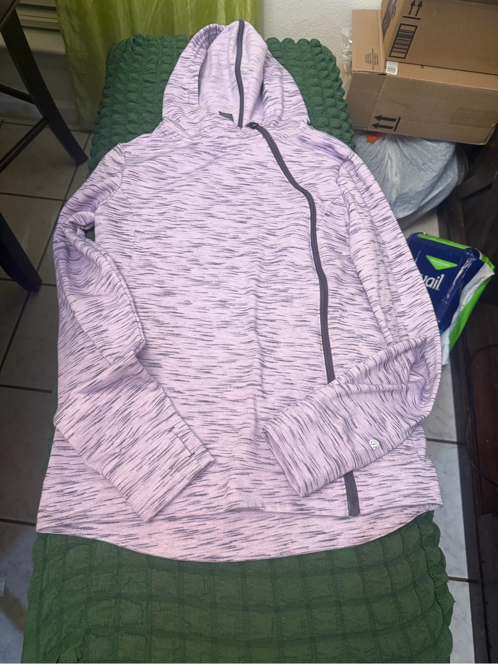 Champion Lilac Space-Dye Hooded Bomber Jacket with Black Zip Trim